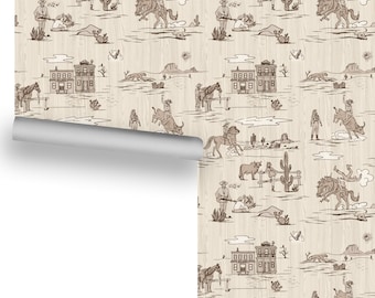 Vintage Cowboys and Cowgirls (Sepia on Wood Grain) Wallpaper