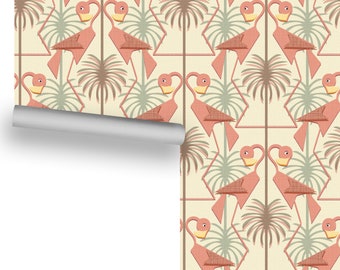 Mid-Century Flamingo-Mangle (Warm Colors) Removable Wallpaper