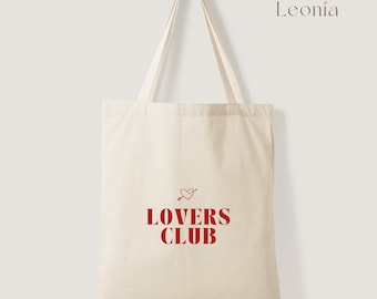 Handbemalter Jutebeutel, Baumwollbeutel, Stofftasche, Tragetasche mit Spruch "Lovers Club"