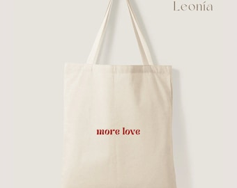 Bolsa de yute pintada a mano, bolsa de tela, bolsa de algodón, bolsa de transporte "More Love"