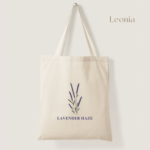 Handbemalter Jutebeutel, Baumwollbeutel, Stofftasche, Tragetasche mit Songtext "Lavender Haze"