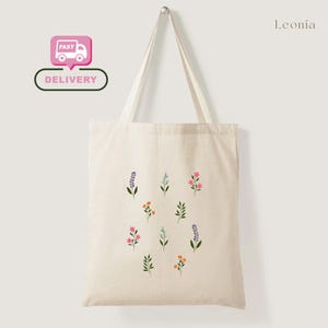 10 Blumen Jutebeutel - 100% Baumwollbeutel | handbemalte Stoffbeutel Blumen | Florale Jutebeutel | Blumen Beutel | Sommerliche Beutel