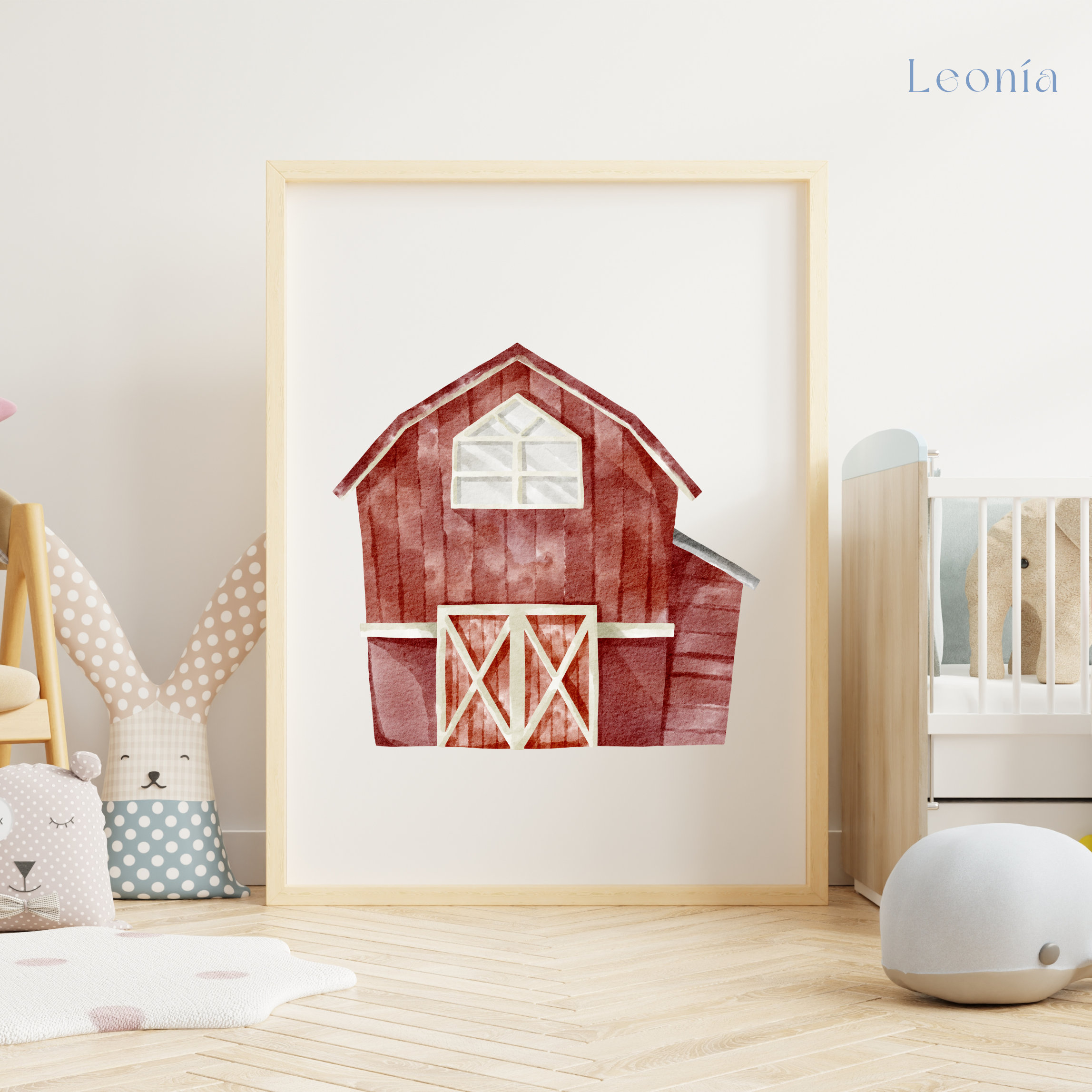 Digital Print, Poster for Children's Room, Red Barn Poster Print, Farm ...