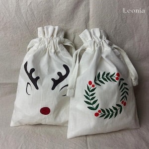 Peint à la main - sacs 100% coton, sacs cadeaux de Noël, sacs de Noël, sacs cadeaux personnalisés, idées cadeaux Secret Santa