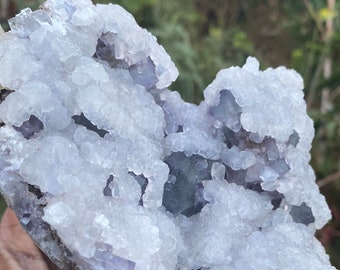 Blue Cubic Fluorite Crystal Cluster with White Calcite Symbiosis