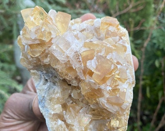 Yellow Calcite and White Calcite Symbiotic Crystal Cluster