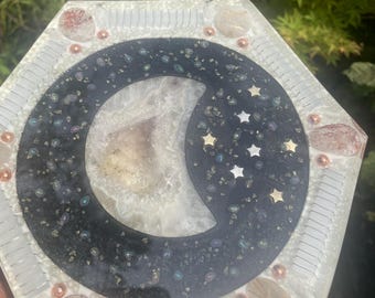 XXL Hexagonal Orgone Charging Plate - Moon & Pleiades