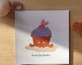 Carte illustrée - Cupcake & mots d'amour