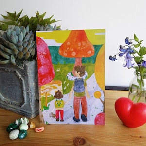 Grande carte illustrée - « Sur le chemin de l'école » - A5