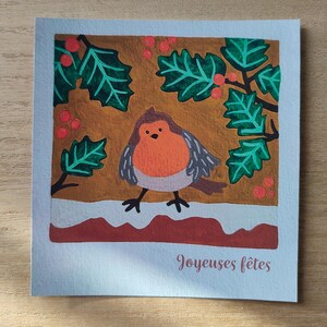 Carte illustrée - Rouge-gorge « Joyeuses Fêtes »