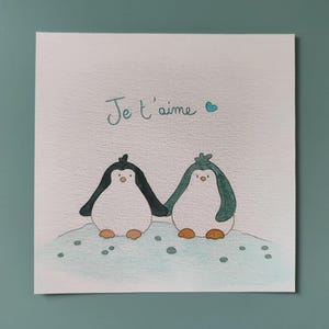 Illustrierte Karte - Pinguine - Ich liebe dich