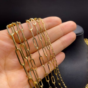 Solid 14k Real Gold Paperclip Chain Necklace 2mm 3.2mm 4mm 5.2mm 5.8mm Gold Italian Paperclip Link Chain Necklace