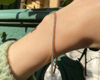 2.1mm Yellow Gold Tennis Bracelet 14k Solid Yellow Gold Round Cut Prong Set Tennis Bracelet for Womens