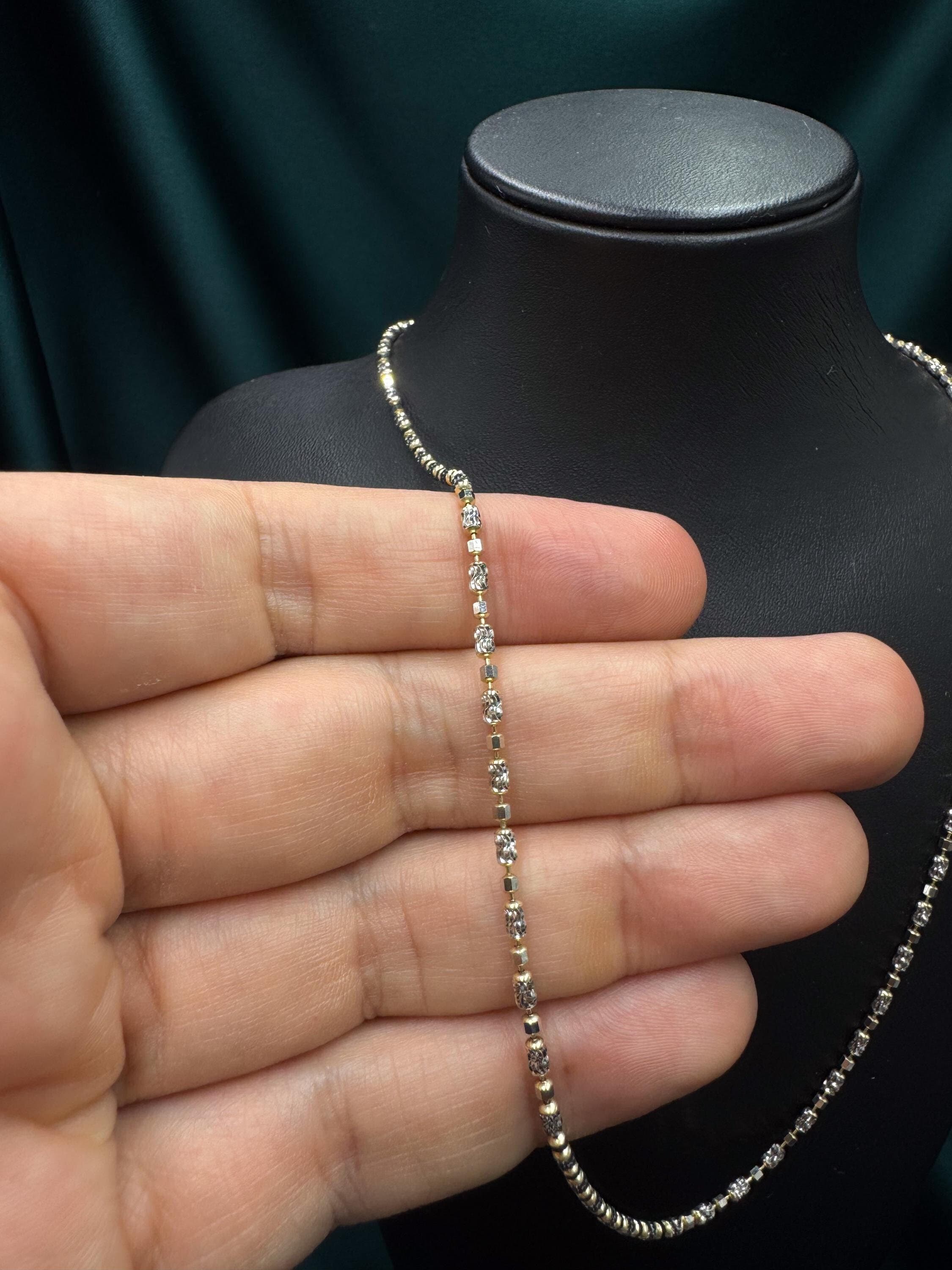 H ソリッド 14k ゴールド バー ビーズ ダイヤモンド カット チェーン