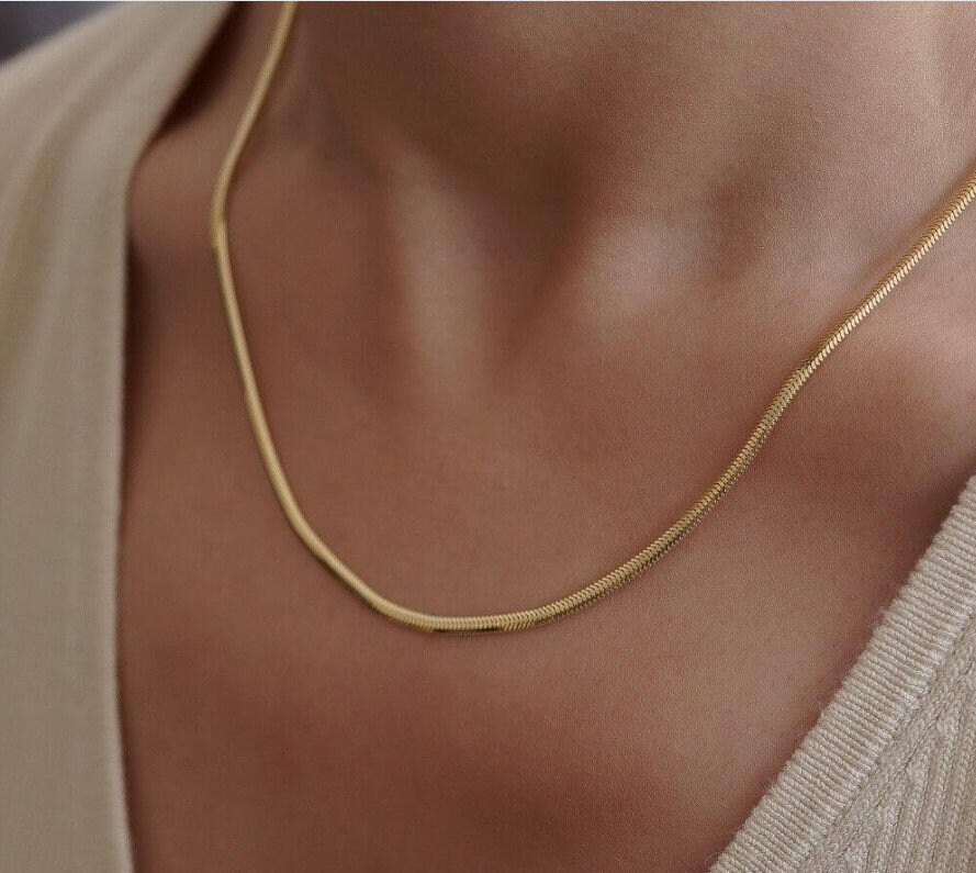Collar De Cadena De Serpiente | Recubierto En Oro | Pandora