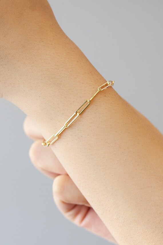4mm Paper Clip Chain Bracelet 14k Yellow Gold Paperclips