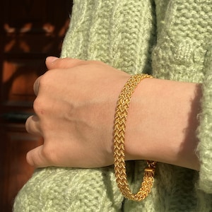 9mm Gold Rope Chain Bracelet Real 14k Gold Rope Bracelet, Gold Twisted Bracelet for Womens Dainty Rope Bracelet