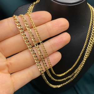 14k Real Gold Miami Cuban Link Chain Necklace Yellow Gold Cuban Curb Chain 2.5mm 3.3mm 4mm