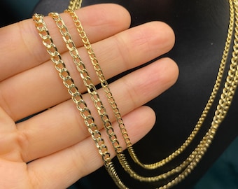 14K リアルゴールド マイアミ キューバンリンクチェーンネックレス イエローゴールド キューバンカーブチェーン 2.5 mm 3.3 mm 4 mm