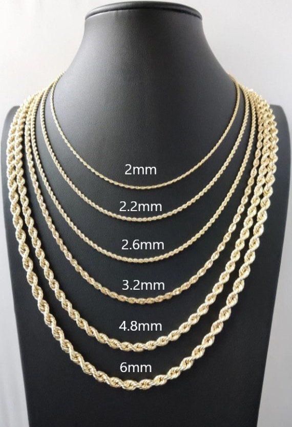 2mm, 3mm & 4mm ROPE CHAINS  Gold Jewelry Sizing 