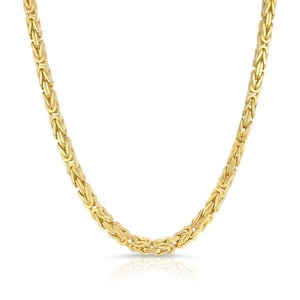 5mm Square Byzantine Chain Necklace Real 14K Yellow Gold Byzantine Necklace Chain, Unisex Classic Necklace