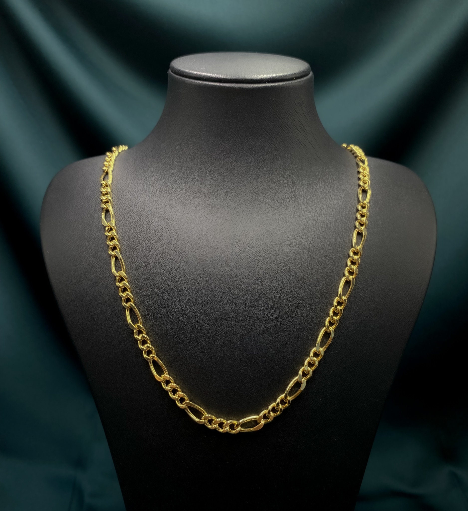 ソリッド 14k ゴールド フィガロ チェーン ネックレス 4.5 mm