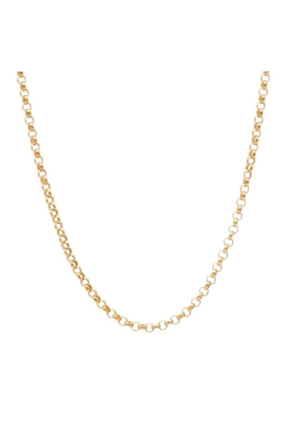 3.5mm Gold Rolo Chain Necklace, 14k Solid Yellow Gold Diamond Cut