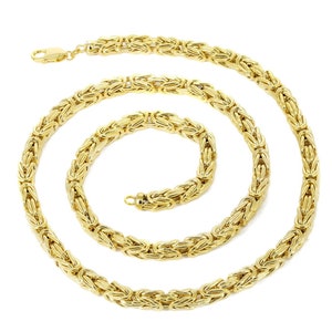 14k Real Yellow Gold Byzantine Chain Necklace 5mm Yellow Gold Byzantine Necklace Chain, 16 18 20 22 24 Inch