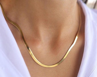 3.5mm Herringbone Chain Necklace Solid 14k Yellow Gold High Polished Herringbone Necklace Chain 16 18 20 22 24 Inches