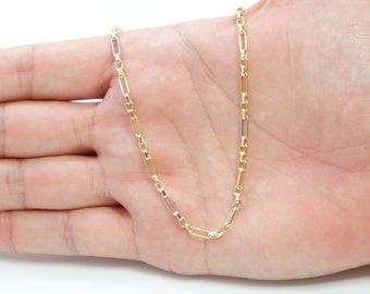 14k Two Tone Gold Paperclip Chain Necklace 2.7mm Solid 14k Paperclip Pave Link Chain Necklace Chain