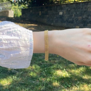 Solid 14k Yellow Gold Bismark Chain Bracelet 8mm Gold Mesh Bracelet, 14k Real Gold Bismark Bracelet