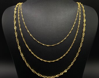 Cadena De Oro 14k 585 Amarillo - Estilo Singapur 1.2mm, Largo 42cm, Aprox. 1.2g, Con Estuche