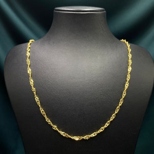 14K Yellow Gold Twisted Singapore Sparkle Chain Necklace – 1.20mm Real Solid Gold, Spring Ring Clasp