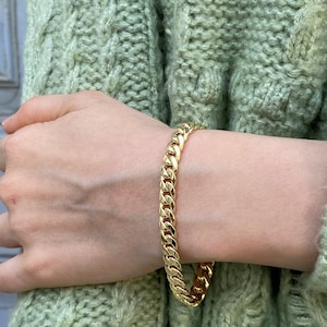 14k Real Gold Cuban Link Bracelet 7.3mm Yellow Gold Miami Cuban Bracelet Unisex, 5 6 7 8 Inch