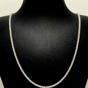 Solid 14k White Gold 2.1mm Round Cut Tennis Chain Necklace