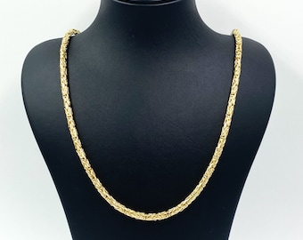 14k Yellow Gold Round Byzantine Chain Necklace 3.5mm Real Gold Byzantine Necklace Chain,