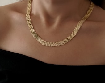 8.4mm Bismark Chain Necklace Solid Gold Reflexions Mesh Bismark Necklace Chain 14k Yellow Gold Layering Unisex Necklace