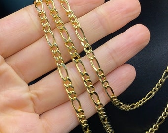 Solid 14k Gold  Figaro Chain Necklace, 4.5mm 4.3mm 4mm Yellow Gold Royal Figaro Link Chain Necklace