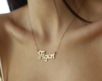 Gold Custom Name Necklace 14k Real Gold Personalized Name Necklace, Personalized Jewelry