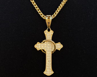 Klassischer 10K Gelb- & Weißgold Kreuzanhänger – Doppelseitig, Zweifarbig, 1,2g – Religiöser Schmuck Für Damen & Herren
