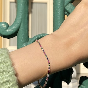 Tennis Armband Massiv 14k Gelbgold Regenbogen Saphir Tennis Armband 2.1mm Gold Multi Color Prong Set Tennis Armband