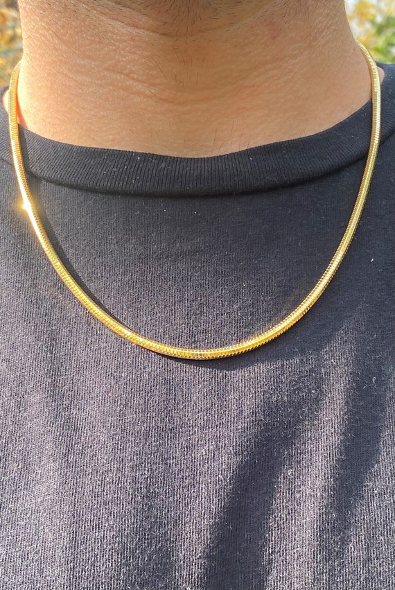 Golden Flat Snake Bone Chain Men's Necklace Daily - Temu