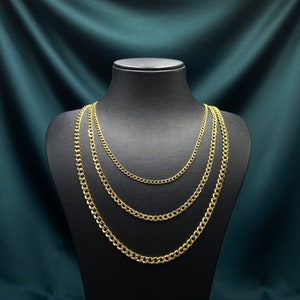 14k Solid Gold Cuban Curb Link Chain Necklace Yellow Gold Miami Cuban Curb Chain 2.5mm 3.3mm 4mm