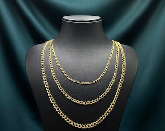 14k Solid Gold Cuban Curb Link Chain Necklace Yellow Gold Miami Cuban Curb Chain 2.5mm 3.3mm 4mm