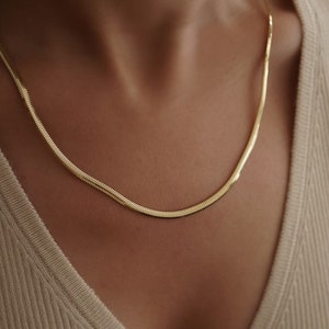 3.3mm Solid Gold Snake Chain Necklace 14k Real Gold Flat Snake Necklace Chain Layering Necklace, Womens Gold Chains