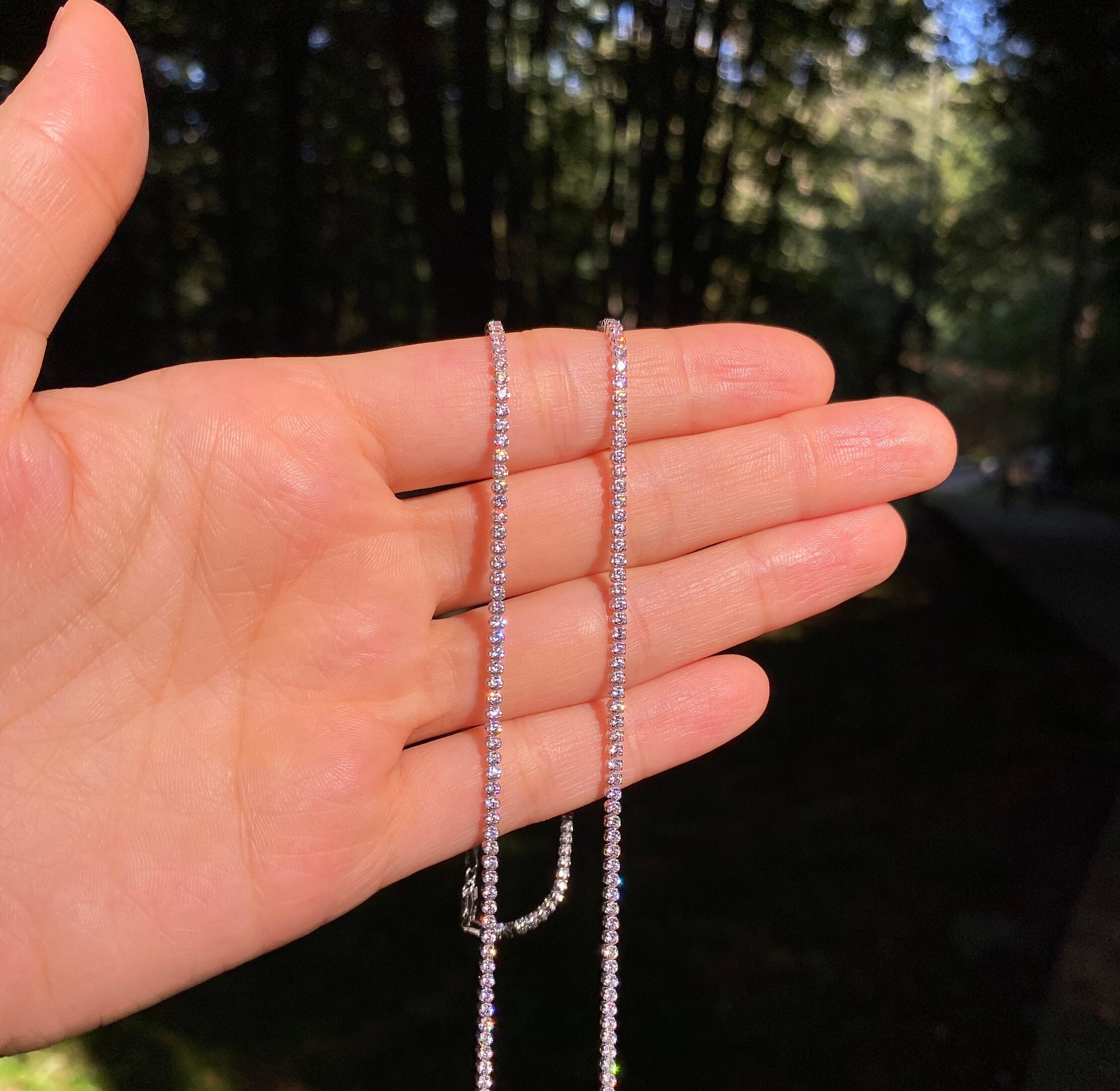 Tennis Chain Necklace Solid 14k White Gold 2.1mm Round Cut Tennis 