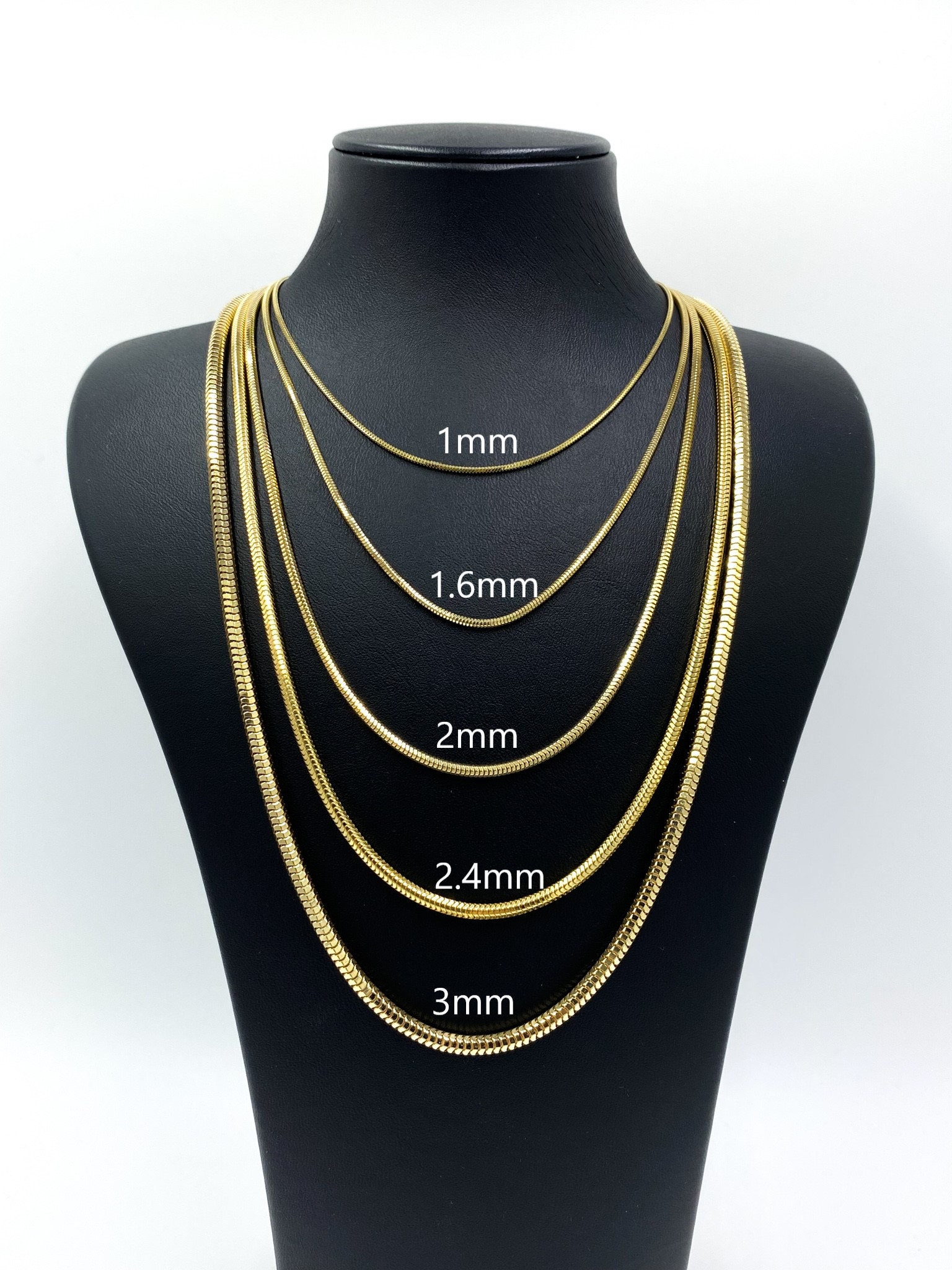14k Solid Gold Round Snake Chain Necklace Real Yellow Gold Round Snake Necklace