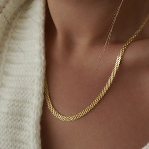 4mm Bismark Chain Necklace Solid 14k Gold Reflexions Mesh Bismark Necklace Chain Yellow Gold Layering Unisex Necklace