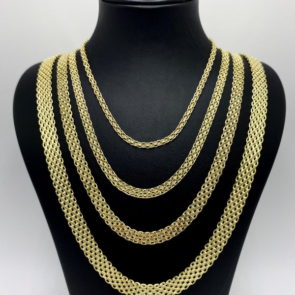 Real 14k Yellow Gold Bismark Chain Necklace, All Sizes Gold Mesh Necklace, 8.4mm 5.7mm 4mm 2.8mm