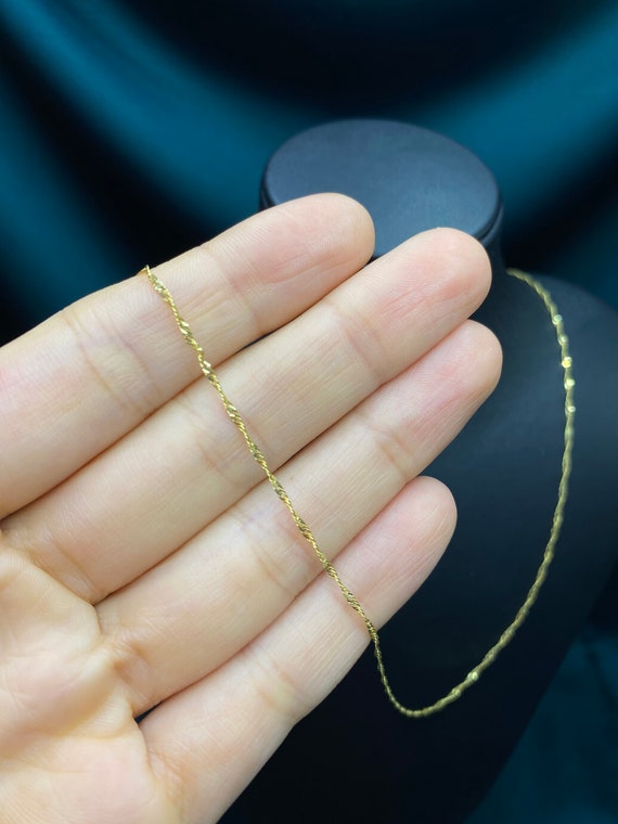 1.2mm Gold Twisted Singapore Chain Necklace 14k Solid Real Gold